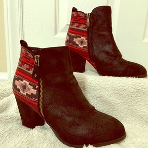 Black booties tribal pattern